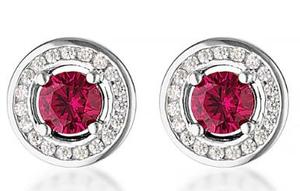 July Ruby Birthstone Collection: Georgini - Milestone Ruby CZ Halo Earrings - Silver