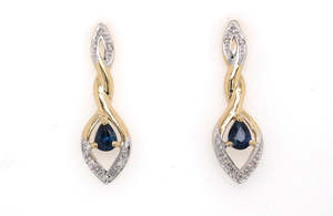 Sapphire Birthstone Collection: Gold Sapphire & Diamond Twist Drop Earrings