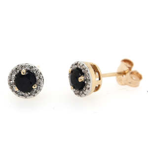 Sapphire Birthstone Collection: Gold Sapphire & Diamond Halo Studs