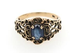 Yellow Gold Sapphire Filigree Antique Ring