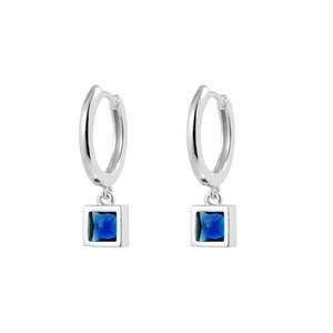 Sapphire Birthstone Collection: Huggie Earrings With Sapphire CZ Drop