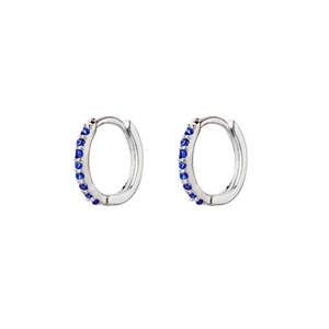 Sterling Silver Huggie Earrings With Sapphire Cz Detail