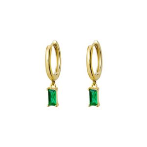 Emerald Jewellery: Gold Plated Emerald Cz Baguette Hoop Earrings
