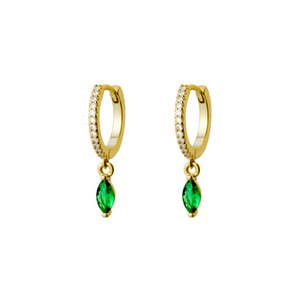 Gold Plated Cz Set Huggie Earring With Emerald Drop Charm