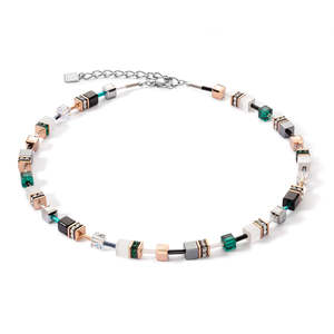Emerald Jewellery: Coeur de Lion Necklace - Geocube Fresh White, Rose Gold & Emerald