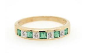Gold Emerald & Diamond Princess Cut Channel Eternity Ring