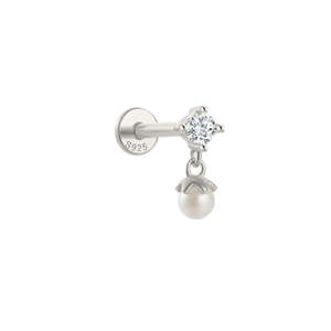 Earrings: Flat Back Single Cz And Pearl Drop Earring