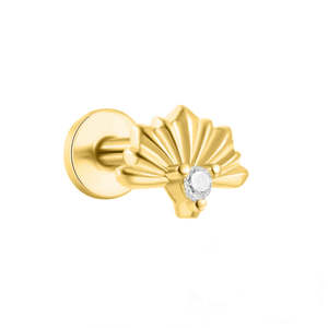 Gold Plated Flat Back Detailed Fan With Cz Earring