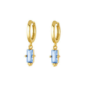 Huggie Earrings With Baguette Cut Blue Topaz Cz