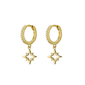 Sterling Silver/Gold Plated Cz Huggies With Star Charm