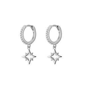 Earrings: Sterling Silver Cz Huggie With Star Charm