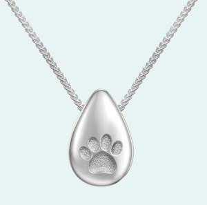 Love In A Jewel - Love Drop Paw Print Necklace - Stg Silver