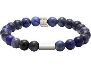 Lapis Lazuli And Knurled Steel Elastic Bracelet