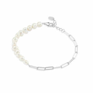 Paperclip Link And Freshwater Pearl Bracelet