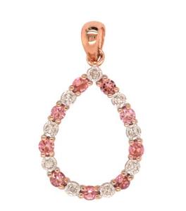Rose Gold Pink Tourmaline & Diamond Teardrop Pendant