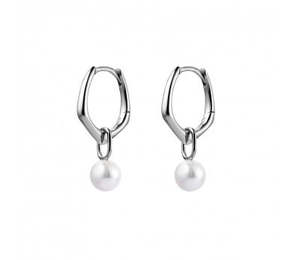 Sterling Silver Irregular Hoop With Pearl Drop Charm