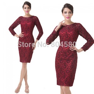 Sheath Short Lace Applique Mother of the Bride Dress Long Sleeve Evening Prom Pa&hellip;