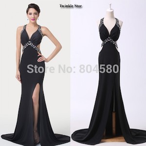 Sexy Women Backless Long Design Dance Party Gown Black Formal Occasion Evening d&hellip;
