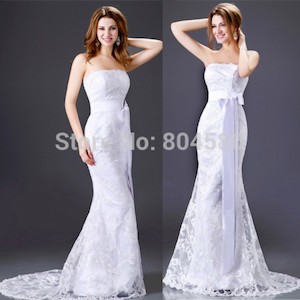 Design Sheath Bodycon Bandage dress Strapless Beach Wedding Dresses Gown Lace Ap&hellip;