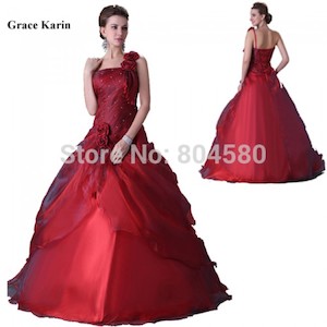 Fashion Women One Shoulder Wedding dresses Red Floor Length Bandage Party Gown B&hellip;