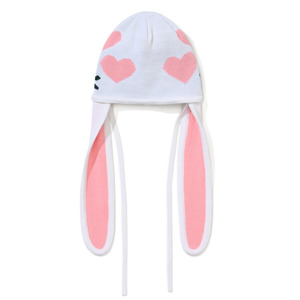 Beanies: BSR Knit Bunny Earflap Beanie - White