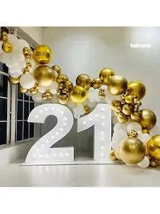 21st light up numbers and balloon package #2 Gold and white