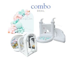 Baby Shower Balloon Packages: White Bouncy Castle + Bubble House + Aquamarine Balloon Arch Package