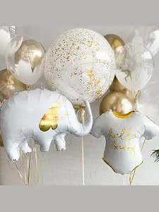 Baby Shower Balloon Packages: Baby shower, white and gold clear balloon bouquet