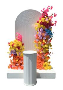 21st Birthday Packages: Multi coloured floral and Ripple backdrop arrangment