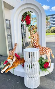 Kids Birthday Packages: Safari backdrop with Jungle themed animals greenary and florals