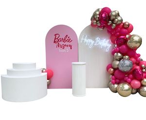 2 archway backdrop with dessert table and custom text