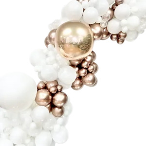 Grab And Go Balloon Garlands: White and rose gold balloon arch - balloon garland inflated 3-4m