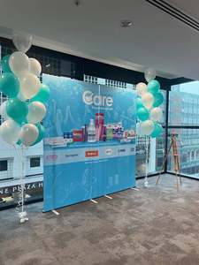 Corporate balloon bouquet turquoise and White
