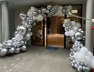 1st Birthday Packages: Silver and white balloon garland