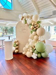 Engaged balloon backdrop archway