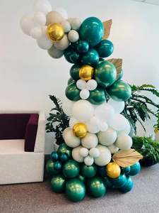 Grab and go white and forest green balloons garland deluxe chic
