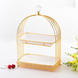 280 190 410mm Cage Shaped Dessert Rack Set-2 Layers Rectangle Gold Balloon Party Box