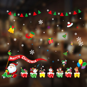 Happy Santa Claus and His Friends Gift Train Travel Themed Static Sticker Balloon Party Box