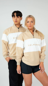 Frontpage: Oversized Unisex Bold 1/4 Zip Crew | Beige & White