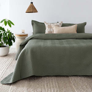 Herringbone Embossed Coverlet Set - Moss