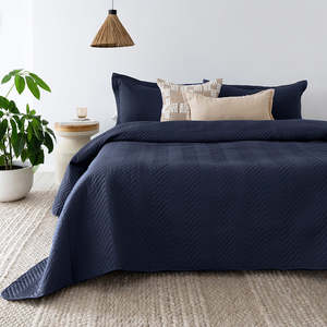 Herringbone Embossed Coverlet Set - Navy