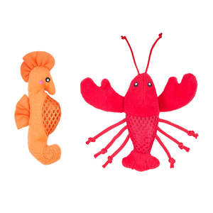 Cat: ZippyClaws Mesh Mates 2-Pack - Seahorse & Lobster