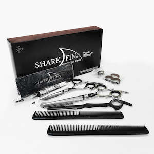 Custom Distributors Cutting Supplies: Shark Fin - Hair Cutting Barber Scissors - BarberShopCo Starter Shear Kits (LH)