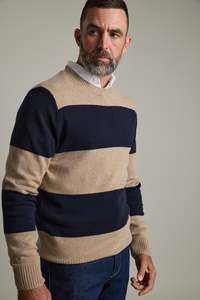 Mens Knitwear: Eastbourne Stripe Merino Crew