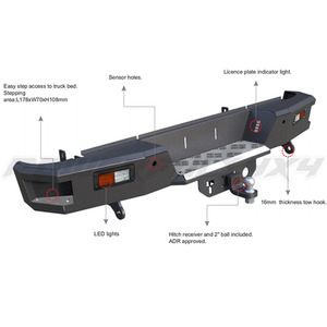 Products: POWERFUL Heavy Duty Rear Step Bull Bar For Toyota Hilux Revo Rocco 2015-2022 Bartle 4wd Solution