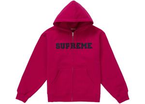 Supreme Collegiate Applique Zip Up Hooded Sweatshirt Fuchsia