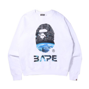 Bape: BAPE Space Camo Ape Head Loose Fit Crewneck White