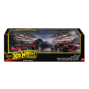 Hot Wheels Premium Collector Display Sets, 3 Cars & 1 Transporter (Group GMH39)