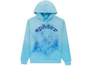Sp5der: Sp5der OG Web V2 Spray Hoodie Light Blue