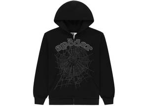 Sp5der OG Web V2 Rhinestone Zip Up Black
